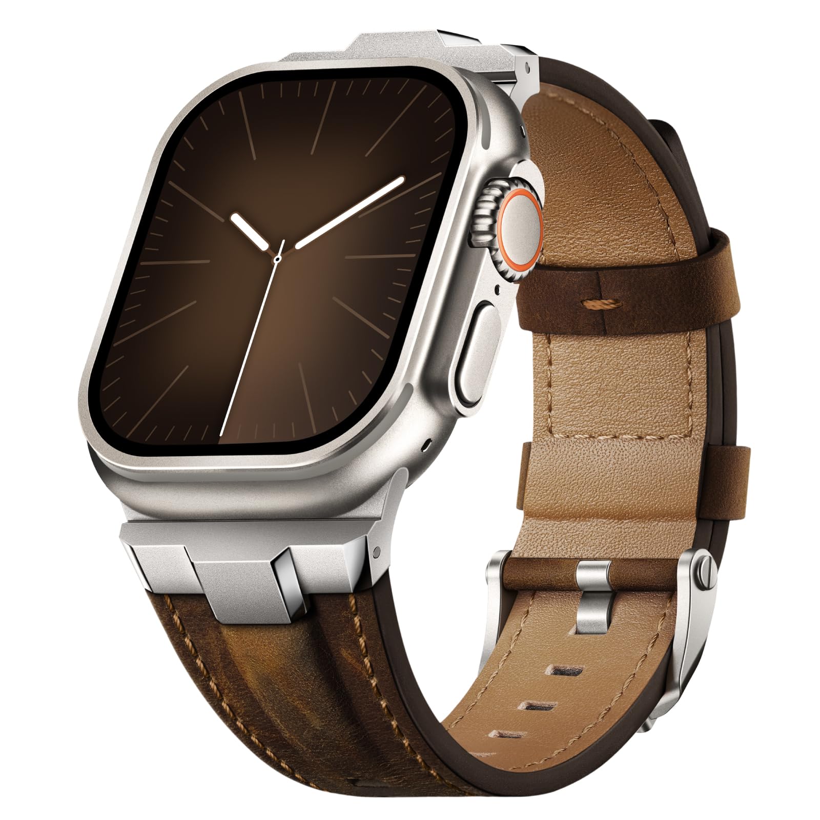 Photo 1 of Suitisbest Leather Bands Compatible for Apple Watch Ultra Band 49mm 46mm 45mm 44mm 42mm, Genuine Leather Rugged Durable Matel Connector Strap for Women Men iWatch Ultra 10 9 8 7 6 5 4 3 SE
