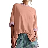 Womens Oversized T Shirts Summer Casual Loose Fit Colorblock Tops Basic Short Sleeve Tee Shirts