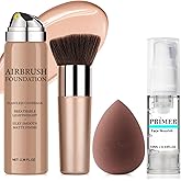 AirBrush Foundation Spray With Primer and Brush, Silky Mist Foundation Spray Makeup, Full Coverage Foundation for Smooth Radiant Finish, Formula Breathable Lightweight Hydrating(#1 Natural)