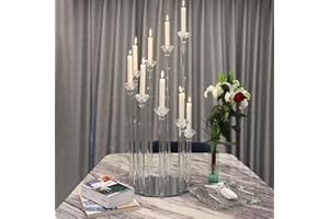 AZURE SKY (4-Pack) Crystal Table Candelabra Candle Holder-9 Arms, Pillar Taper Candlesticks Centerpiece Decorations w/Round Mirror Base - Perfect for Birthdays, Weddings, Table Decoration, Event Decor