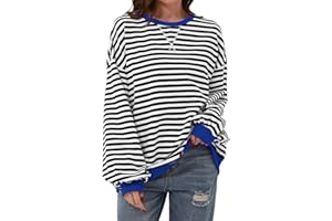 NBXNZWF Oversized Sweatshirts for Women Striped Color Block Long Sleeve Round Neck Sports Casual Loose Fitting Pullover Tops