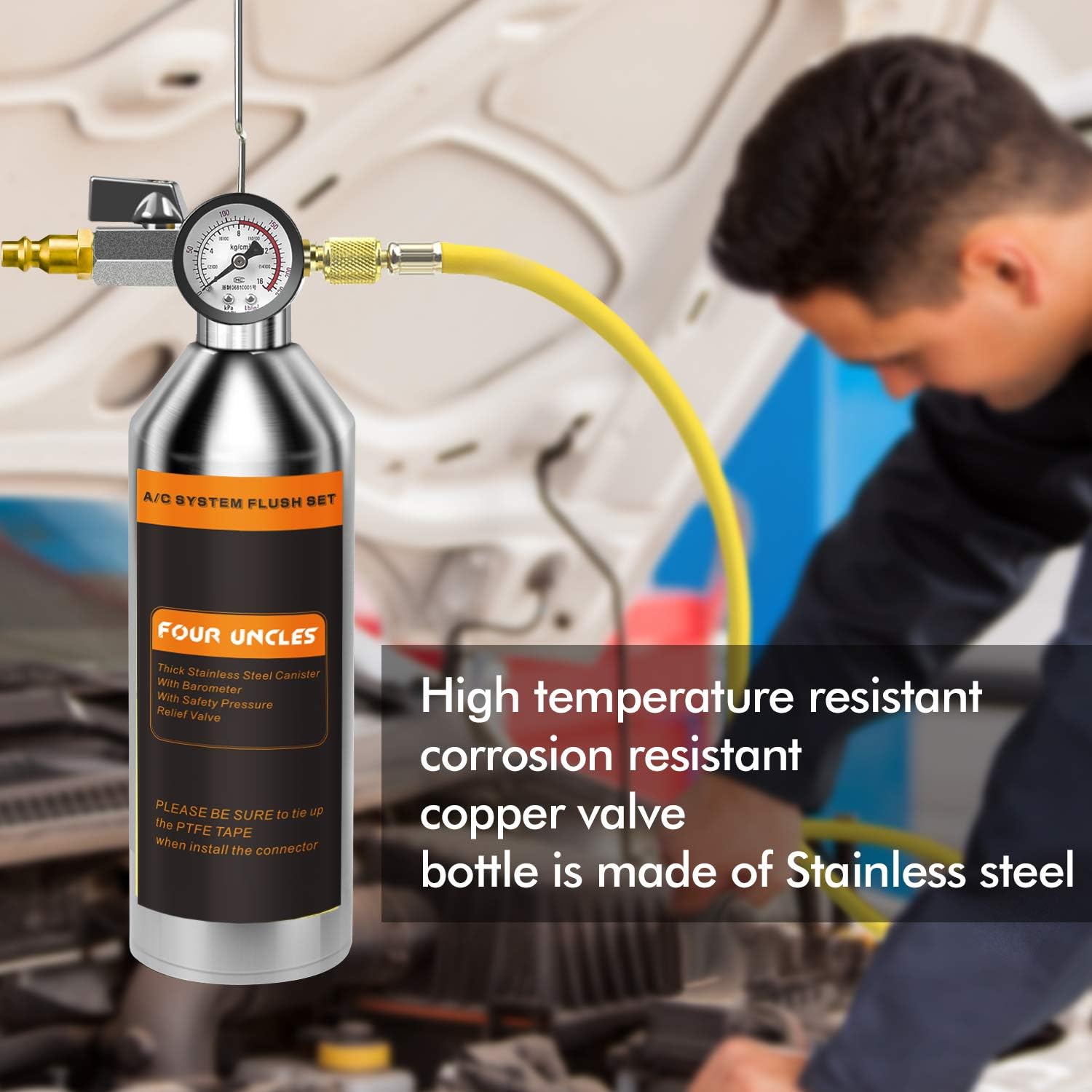 FOUR UNCLES IRONCUBE AC Flush Kit,A/C Air Conditioner System Flush Canister Kit Clean Tool Set R134a R12 R22 R410a R404a for Auto Car with 3.5 ft Hose American Interface: Automotive
