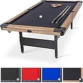GoSports 6, 7, or 8 ft Portable Billiards Tables - No Assembly, Includes Set of Balls, 2 Cue Sticks, Chalk, Felt Brush
