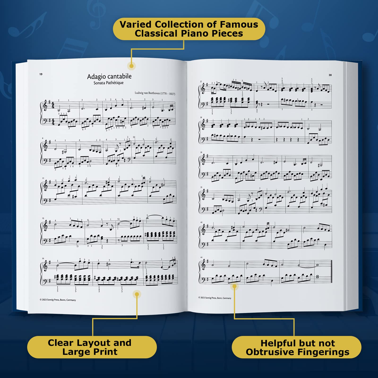Classical Piano Masterpieces. Piano Sheet Music Book with 65 Pieces of Classical Music for Intermediate Players (+Free Audio) (#1 in Series)