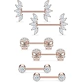 Vsnnsns 14G Nipple Piercing Jewelry Surgical Steel Cubic Zirconia Nipple Rings Skull Nipple Piercing Jewelry for Women Men 14 Gauge Silver Black Rainbow Rose Gold 3 Pairs