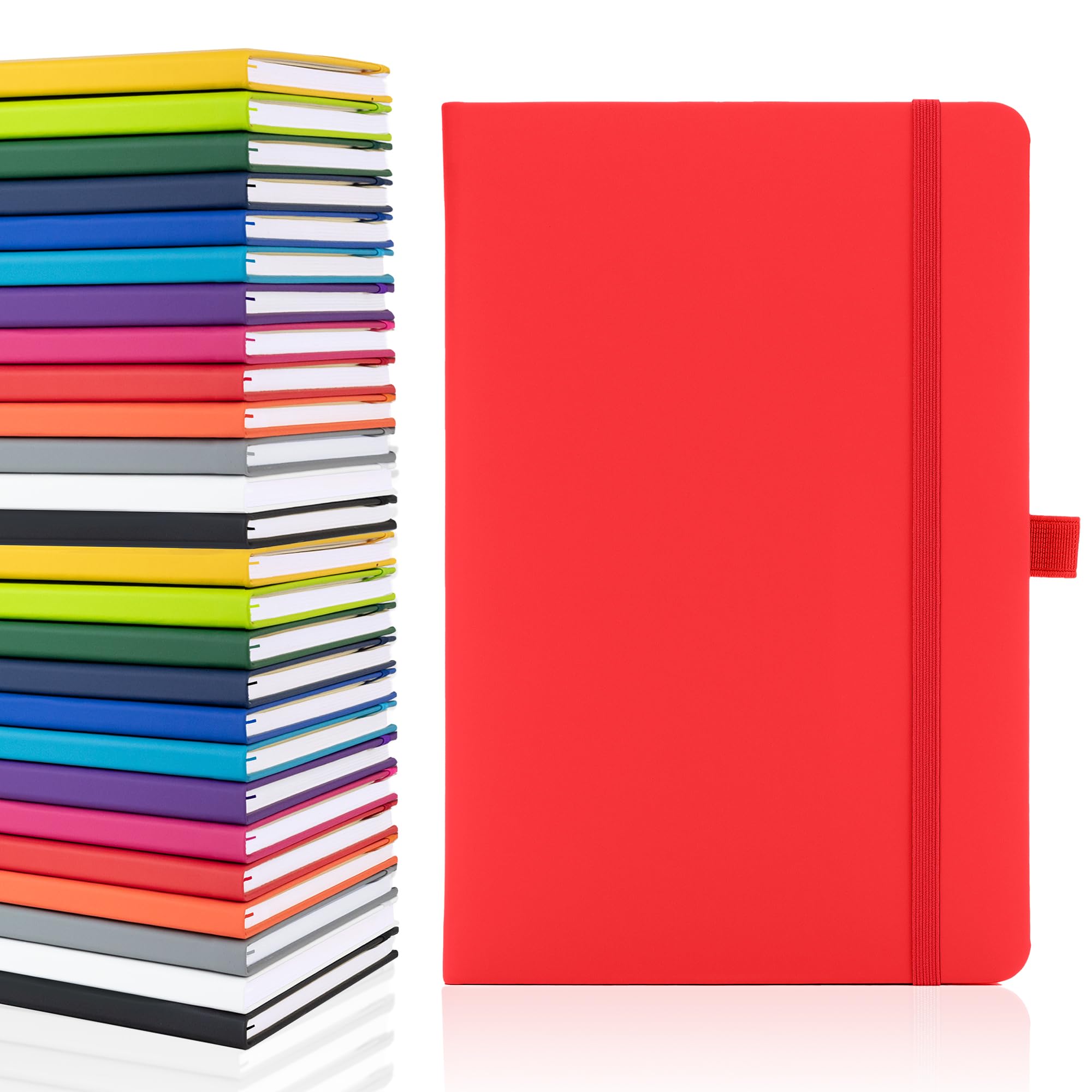 Notes London Plain Page A5 Notebook, White Unlined Blank Pages, Pen Loop, Ribbon and Paper Pocket, Medium Hardback, Note, Eco Sustainable sourced Paper (Red)