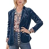MINTLIMIT Womens Velvet Blazer Casual Notched Lapel Buttons Velvet Jacket Coat with Pockets Outerwear, Light Blue,M