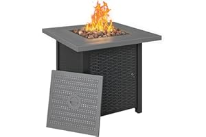 Outsunny Propane Fire Pit Table, 28" 40000 BTU Outdoor Gas Fire Table with Lava Rocks and Lid, Black