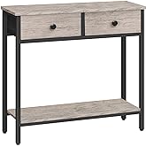 HOOBRO 29.5" Narrow Console Table with 2 Fabric Drawers, Entryway Table | Small Sofa Table with 2-Tier Storage Shelves, Behind Couch Table, for Living Room, Hallway, Greige and Black BG71XG01