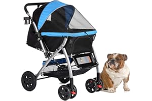 HPZ PET Rover Premium Heavy Duty Dog/Cat/Pet Stroller Travel Carriage with Convertible Compartment/Zipperless Entry/Reversible Handlebar/Pump-Free Rubber Tires for Small, Medium and Large Pets (Blue)