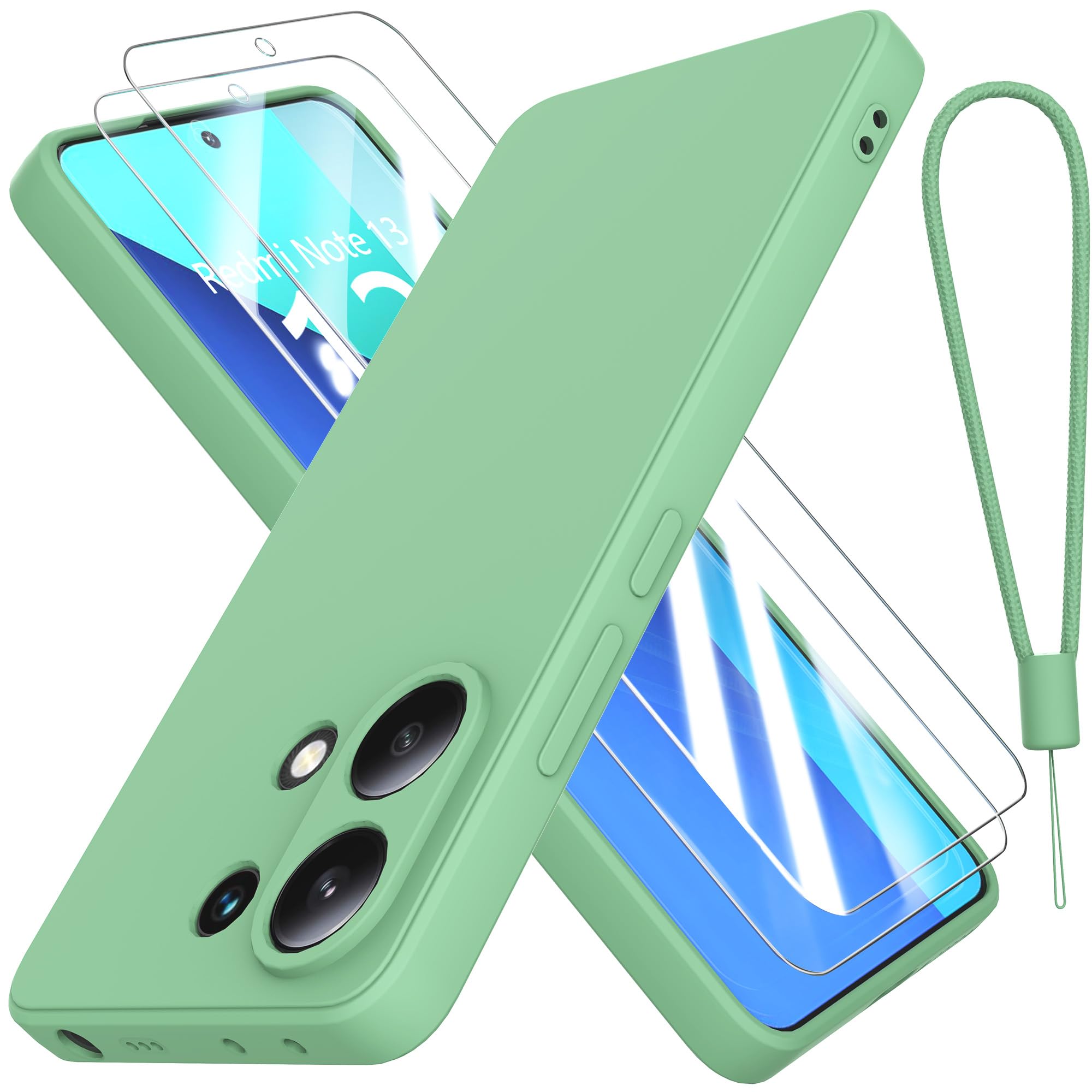 THIYUFUNS Case for Xiaomi Redmi Note 13 4G with 2 Tempered Glass Screen Protector, Redmi Note 13 Case Silicone Slim Fit Shockproof Anti-Scratch Compatible with Xiaomi Redmi Note 13 4G - Green — image 1