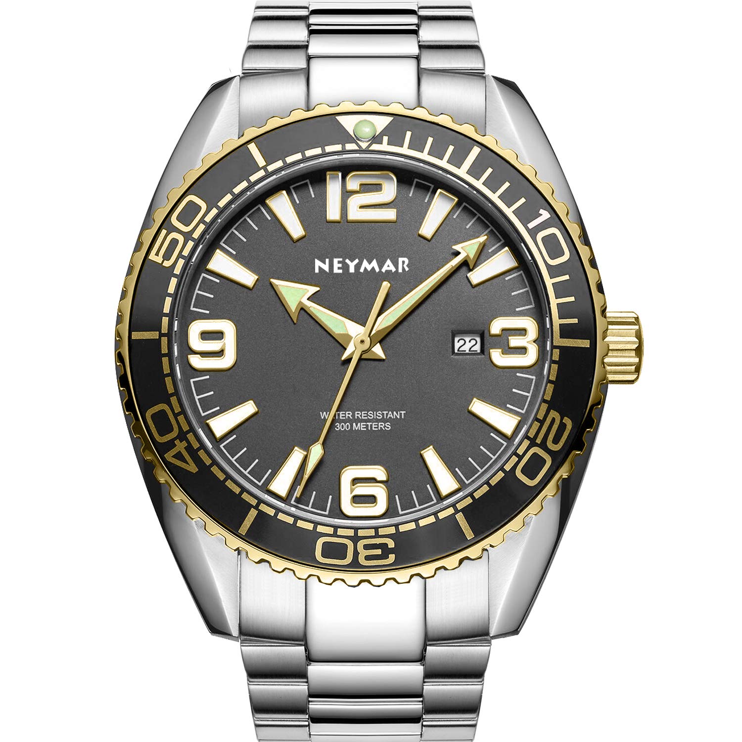 NEYMAR 300m Men Japanese Quartz Movement Ultra Thin Sport Watch with Sapphire Glass Stainless Steel 