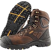 ANTENG Men's Work Boots, Oiled Nubuck Leather Steel Toes Mens Work Shoes, Non Slip Lace Up Protective Shoes, 8 Inch, Anti-Static, Anti-Puncturing, Anti-Fatigue (AT505, Brown)