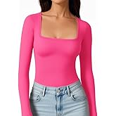 MANGOPOP Womens Square Neck Long Sleeve Shirts for Women Fitted Top Casual Basic Going Out T-Shirt