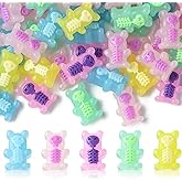 Ipotkitt 100 Pcs No Hole Candy Gummy Bear Charms Cabochons Flatback Skeleton Bears Colorful Beads for DIY Jewelry Crafts Mobile Phone Case Accessories