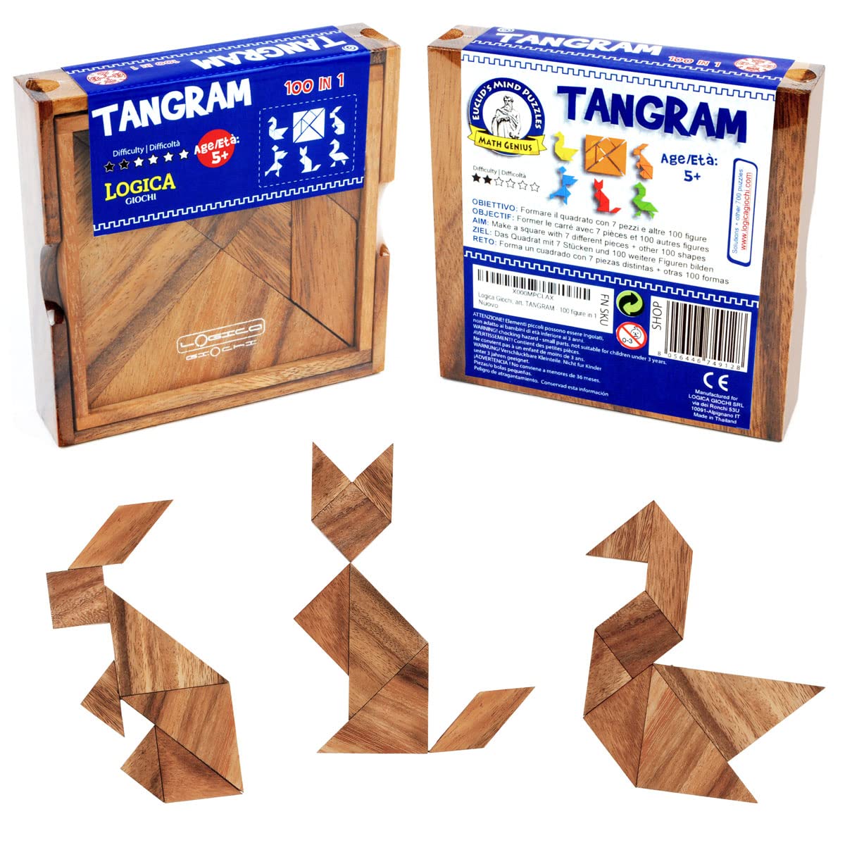 Logica Puzzles Art. Tangram - 100 Puzzles in 1 - Wooden Brain Teaser - Educational Puzzle - Euclide Collection