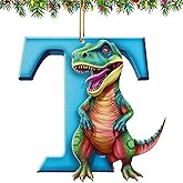 Christmas Dinosaur Ornaments, 26 Letter Cartoon Pendant, Tree Ornaments, Car Interior Pendant, Cute Indoor Dino Figures Hanging Gift, Funny Dinosaur Decor (T)