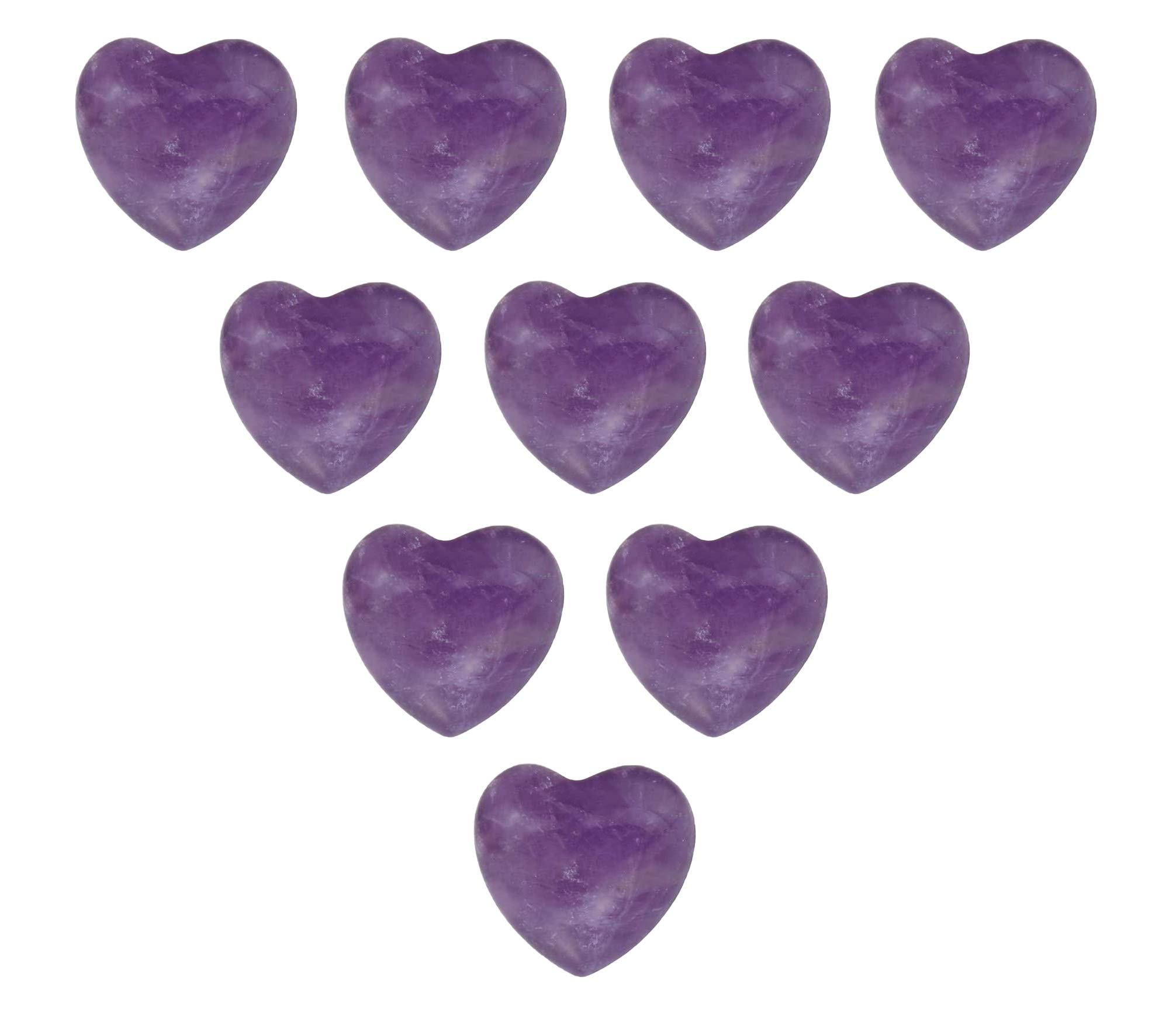 Wonder Care-Healing Crystal Pocket Heart Natural Amethyst Love Puff Heart Carved Shape Palm Worry Stone Reiki Chakra Balancing | Gift for Christmas, New Year, Valentine’s (15-17mm)-Pack of 10