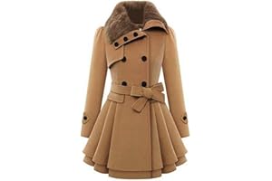 Zeagoo Women's Fashion Faux Fur Lapel Double-Breasted Thick Wool Trench Coat Jacket