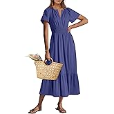 ANRABESS Women's Summer Short Sleeve Maxi Dress 2025 Casual V Neck High Waist A-Line Flowy Loose Tiered Boho Long Dresses
