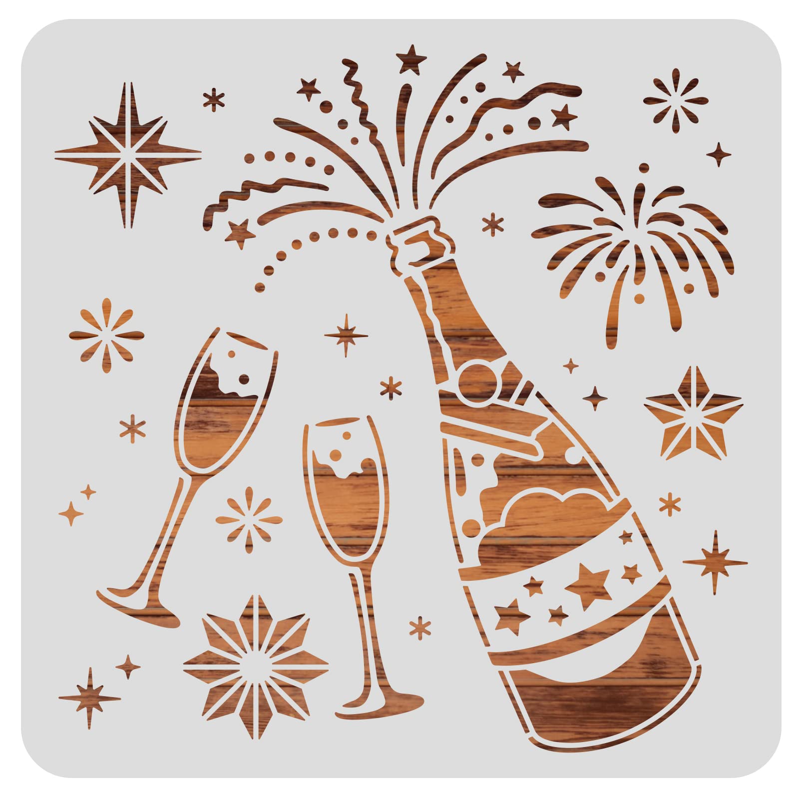 BENECREAT 30x30cm Champagne Glasses Plastic Painting Stencil, Wine Bottles Glasses Large Reusable Drawing Stencils Templates for Painting on Scrapbook Fabric Tiles Floor Wood