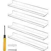 Jansburg 24 Inch Clear Floating Shelves 4 Pack Acrylic Shelves Invisible Floating Wall Ledge Bookshelf 5MM Thick Book Display