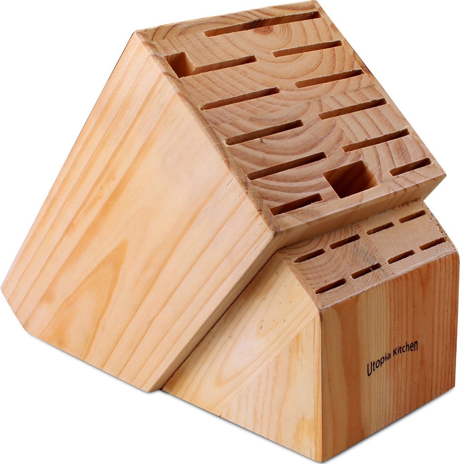 Knife Block Holder Without Knives Pine Wood by Utopia Kitchen (Pine