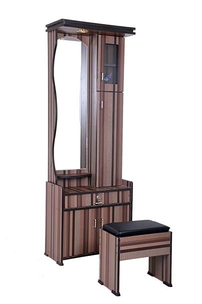 Joys Furnitures Particle Board Dressing Table with Storage and Light (Brown)