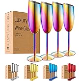 UNISWEET Champagne Flutes Set of 4, Premiumty Stainless Steel High Footed Champagne Glasses, 7oz Capacity,Unbreakable Slanted Champagne Glasses