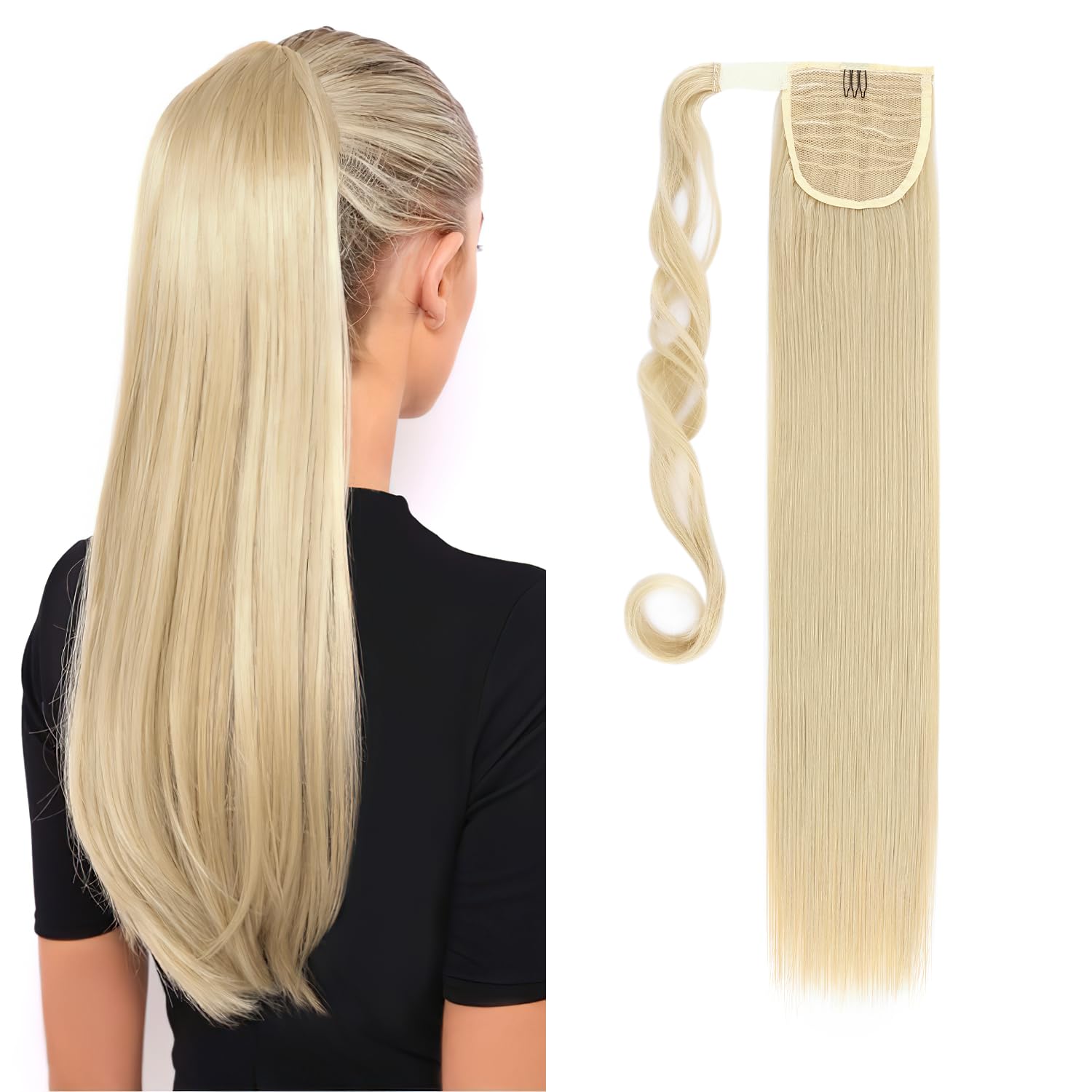 S-noilite® Trendy 26"(66cm) Straight Wrap around Ponytail Clip in Hair Extension Strap Pony Tail Long Popluar Style Bleach Blonde