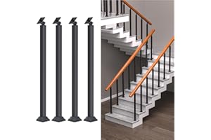 YOBEST Black Stair Balusters Post, Square Metal Railing Spindles, Adjustable 270° Angle Bracket Banister Column with Screws K