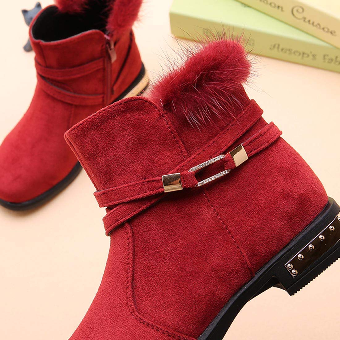 Faux Fur Lined Girls Dress Boots with Zipper Synthetic Leather Toddler