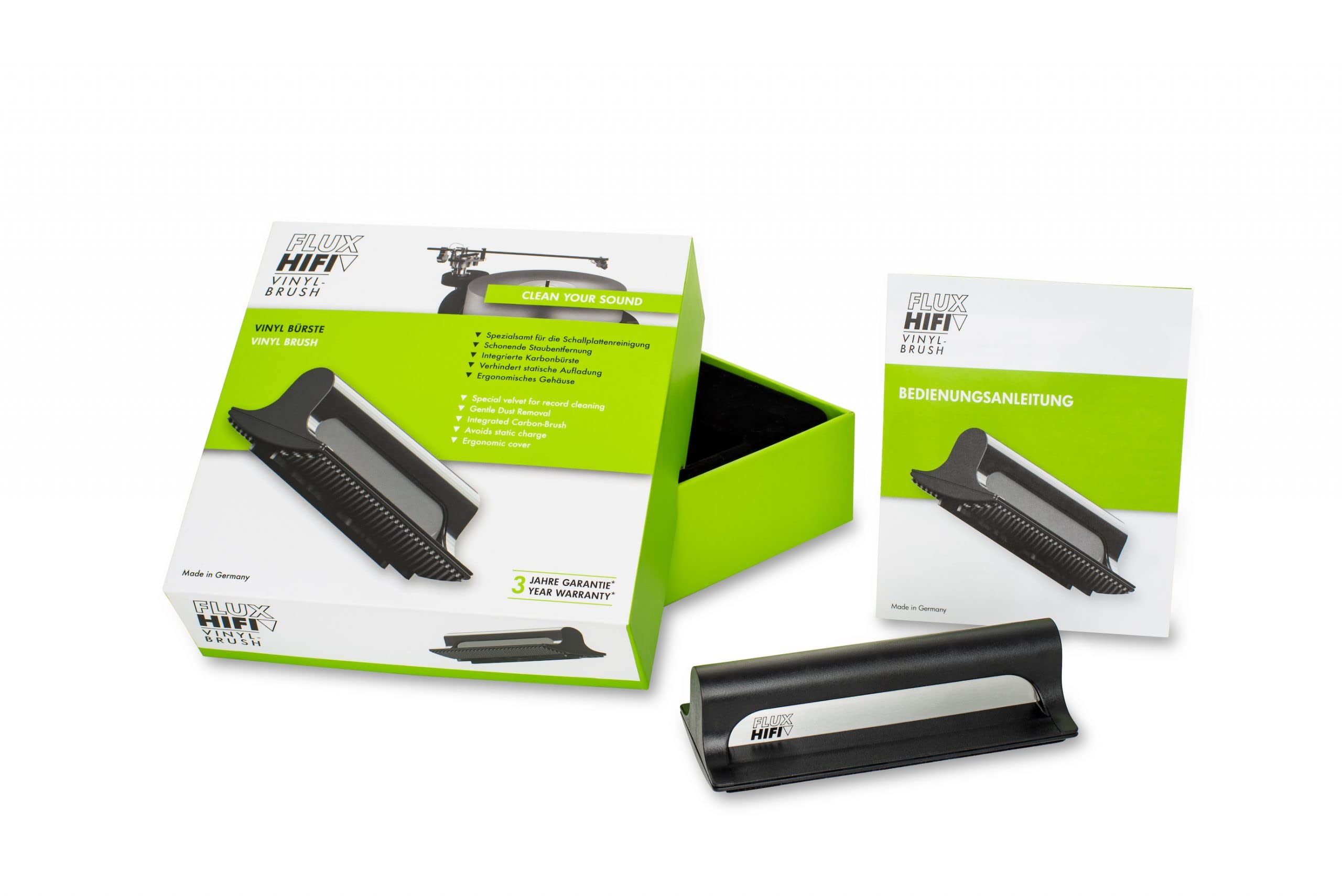 FLUX-Hifi Flux-Brush Vinyl Record Brush Combined with Velvet Pads and Carbon Fibre Brush