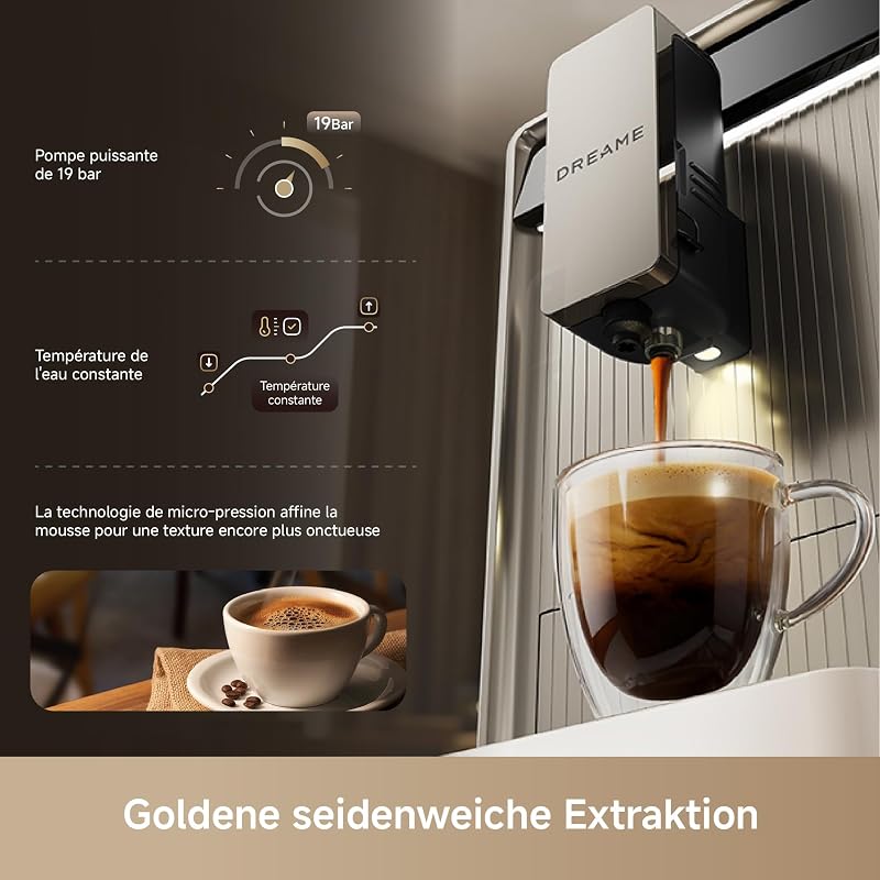 Ecceluxe Slim Espresso-Vollautomat Kompakte Größe, Geschmack der Meisterklasse. Vollautomatische Komplettreinigung. Ein-Tasten-Touchscreen für fünf Kaffeespezialitäten