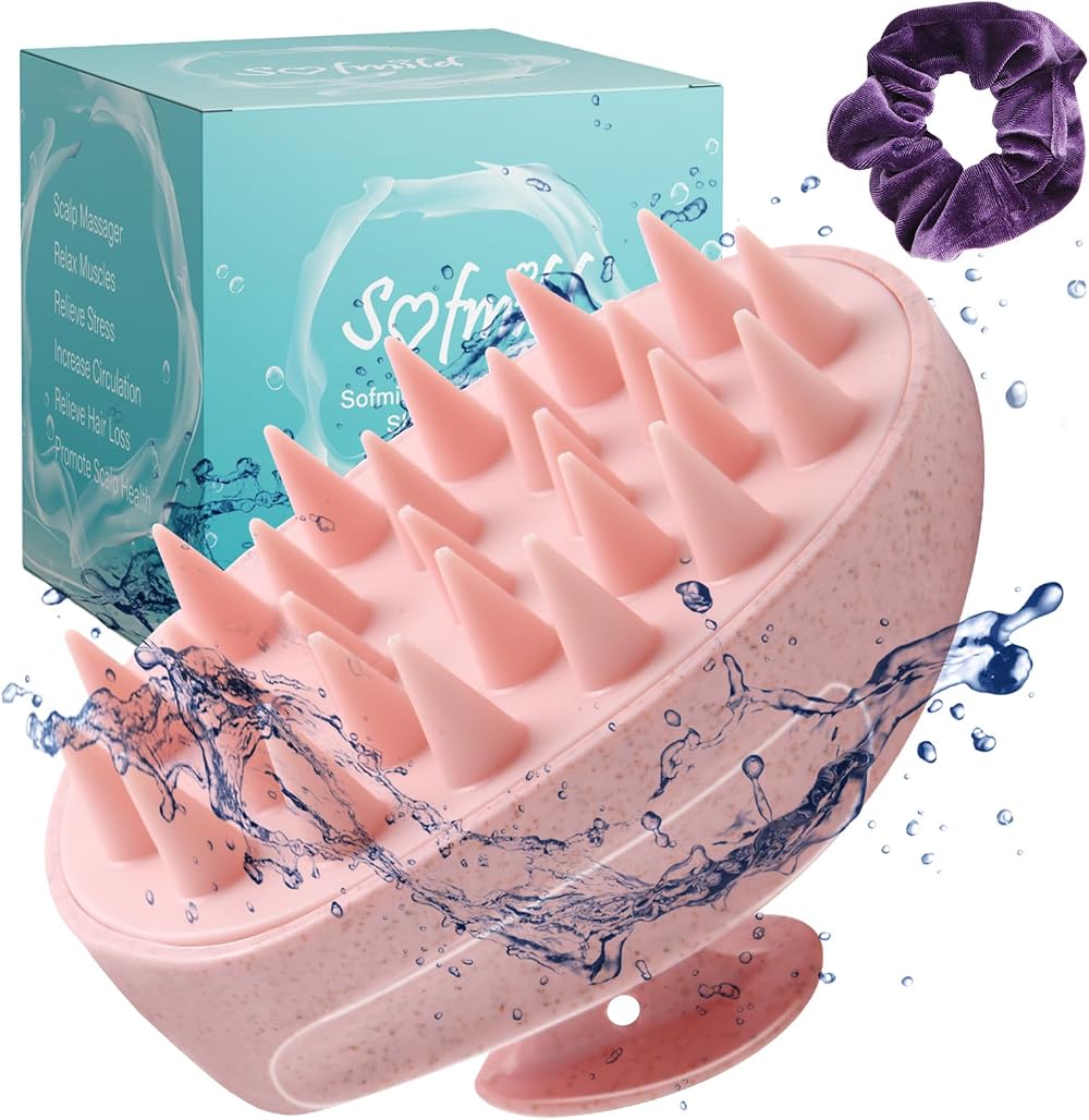 Sofmild Scalp Massager Pink Wheat Straw Silicone Shampoo Brush