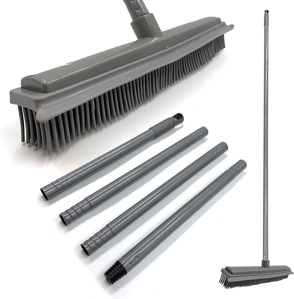 TDBS Rubber Broom with 120cm Handle, 31cm Wide Head with Squeegee
