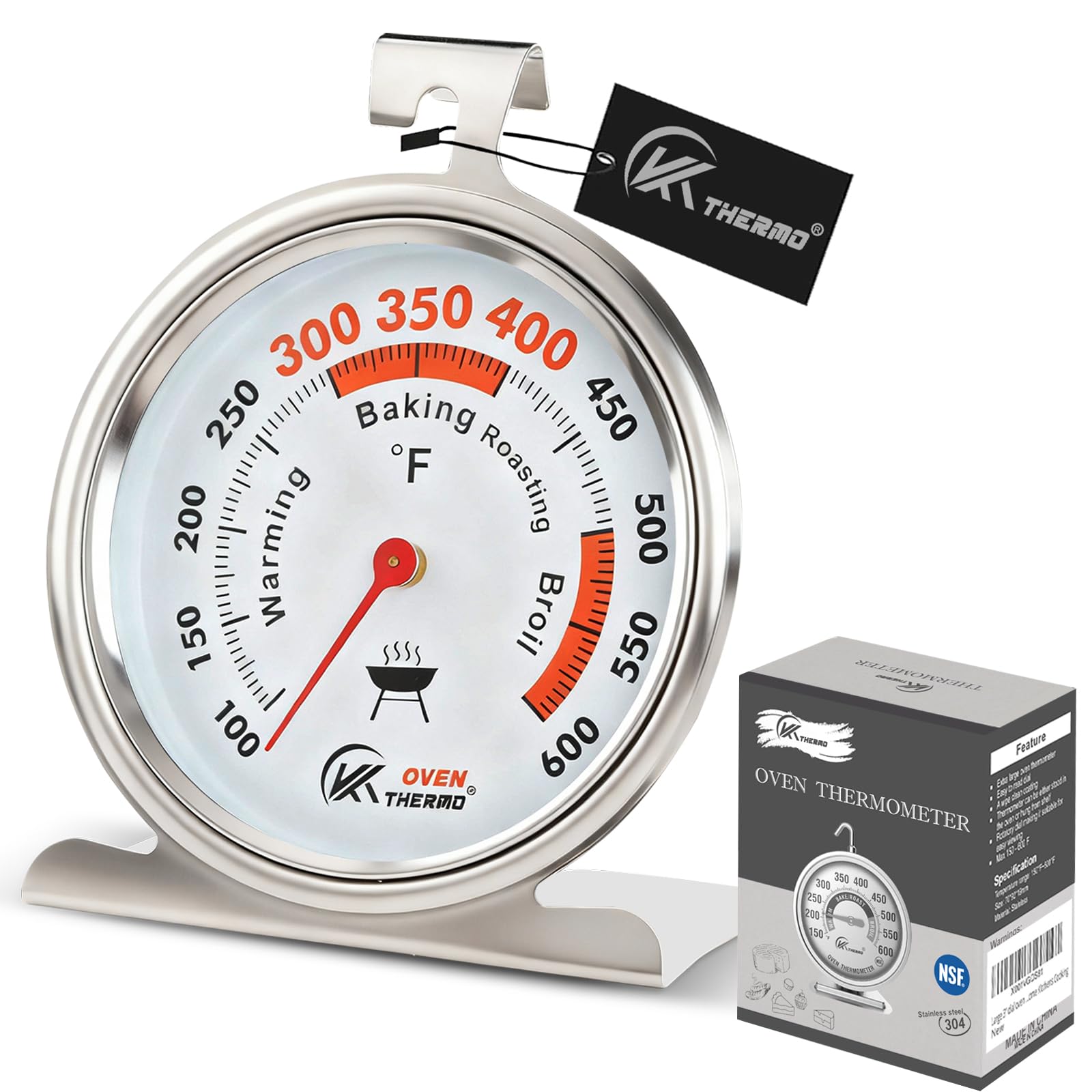 Photo 1 of 2.64" Oven Thermometer 100-600°F Kitchen Cooking Thermometer Instant Read Stainless Steel Oven Temperature Gauge with Hanger & Base