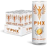 PHX Hydration Energy Drink - 700mg Electrolytes, 200mg Natural Green Tea Caffeine, 100% Daily Value 8 Essential Vitamins - 12 oz Cans (12 Pack) (12 Pack, Orange)