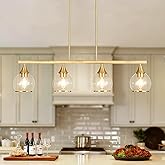 Zoaklighen Island Light for Kitchen, 4-Light Gold Kitchen Island Linear Hanging Pendant Chandeliers, Brushed Gold Dining Room