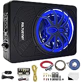 FOLTUSYMY 1200W 10" Slim Under Seat Powered Car Subwoofer, High/Low Level Input, Car/Truck Audio Sub Built-in Amplifier amp Combo Package, with Blue LED Light