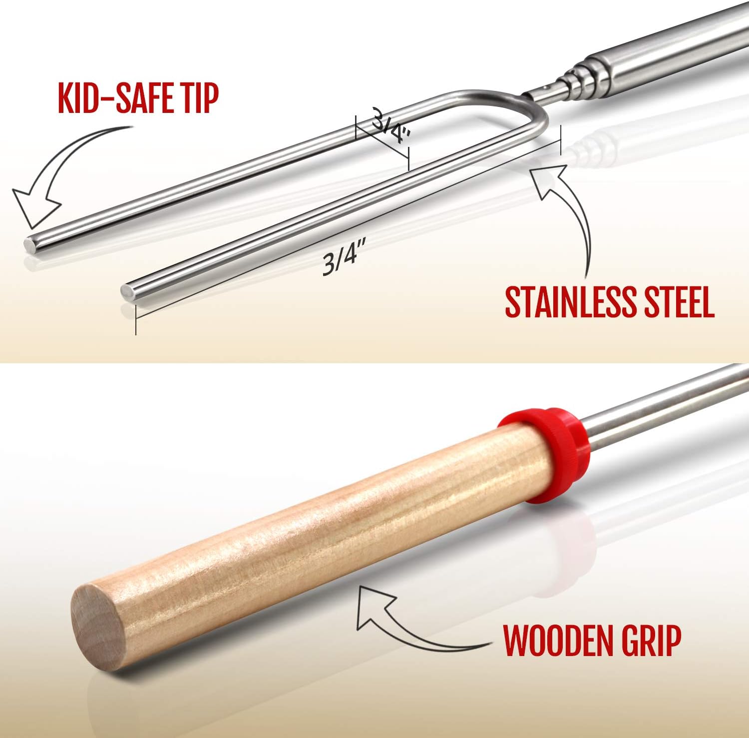 Betus Barbecue Forks for Outside Grill, Roasting Stick with 32 Inch Extra Extendable Metal and Wooden Handle - Telescoping BBQ Grill Kid Skewer Campfire Fork Tool for Fire Pit - Set of 5 Pcs : Garden & Outdoor