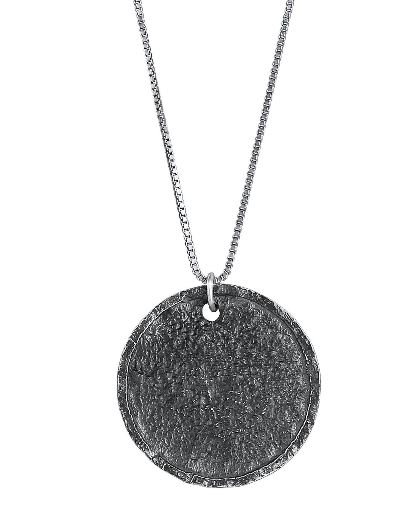 Kuzzoi Men's Silver Necklace with Coin Pendant Round (25 mm), Necklace for Men in 925 Sterling Silver, Venetian Chain with Antique Coin, Men's Necklace with Pendant Handmade, Sterling Silver