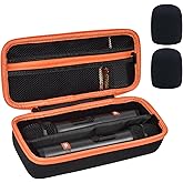 Againmore Wireless Microphone Case for JBL/for JBL PartyBox Two Microphone, Dual Mic Bag with Divider, 2 Foam Windscreens, Holds Receiver & AA Batteries for Karaoke/Singing/Parties (Box Only)