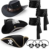 Chicingyou 9 Pcs Pirate Hat Sash and Eye Patch Set, Pirate Festival Costume Adults Mardi Gras Medieval Renaissance Outfits