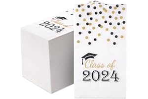 HUNANYUME 100 Pcs Class of 2024 Graduation Paper Napkins, 3-Ply Congrats Grad Disposable Hand Towels, Dinner Guest Napkins for School University College Graduation Party Decoration (Black and Gold)
