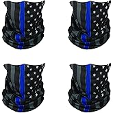 International Tie Thin Blue Line American Flag Face Mask Bandana - Soft & Breathable Material Multi-Functional Neck Gaiter, Balaclava, Sunmask or Headband (Pack of 4)