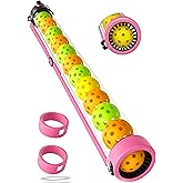Pickleball Ball Retriever & Holder Tube,14 Balls Capacity, Quick Ball Pickup Picker Upper with Strap, Back Saver Pickleball Accessories, PC Tube with Protective Silicone Cover, Great Gift for Players