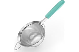 U-Taste Medium Fine Mesh Strainer: 18/8 Stainless Steel 4.73in 30 Mesh Kitchen Food Sieve with Sturdy Riveted Silicone Handle, Heavy Duty Deep Handheld Metal Colander for Rice, Quinoa, Flour(Aqua Sky)