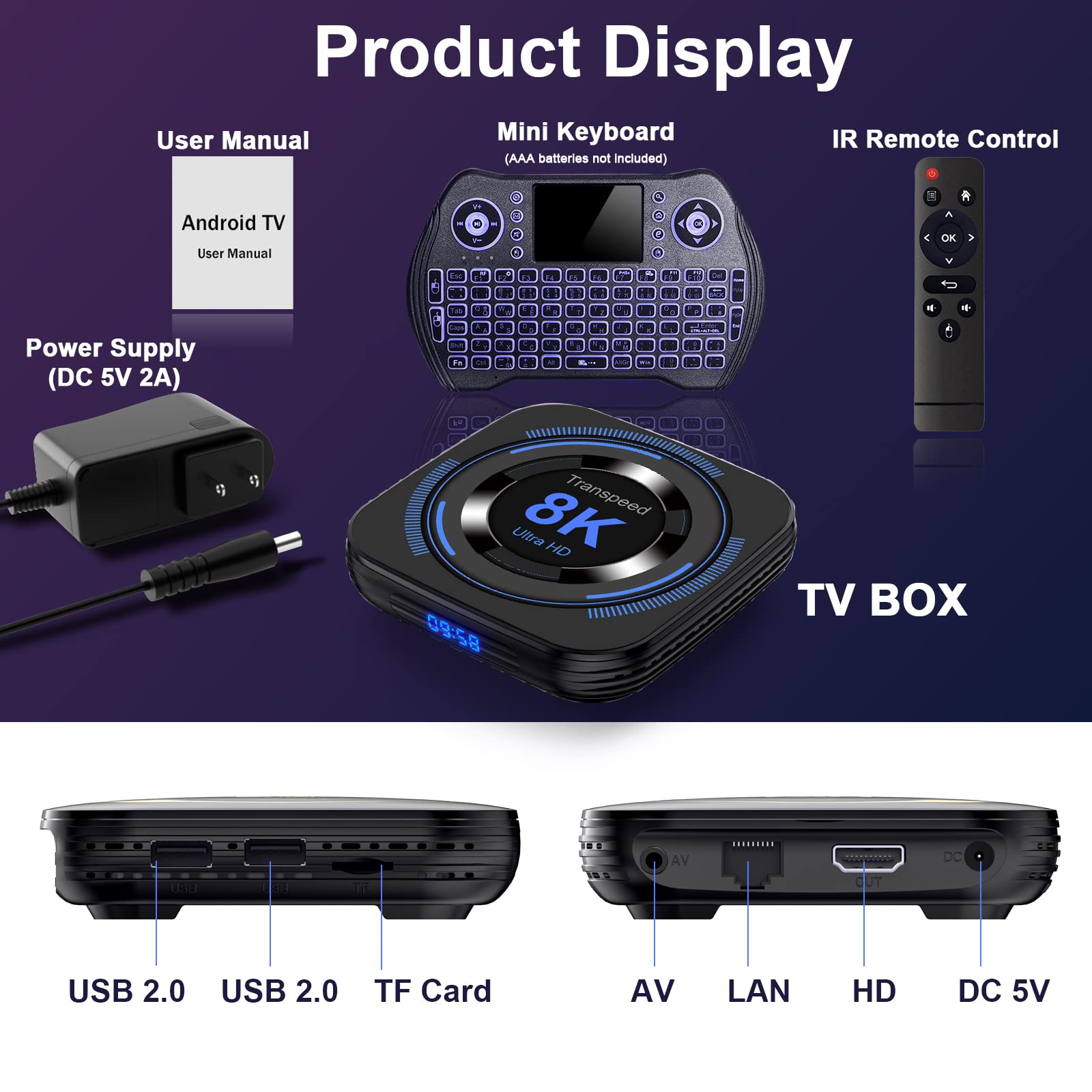 Android TV Box 12.0 4GB 64GB TV Box 2024 Support 8K Dual-WiFi 2.4G 5.8G Android Box H618 Chipset with HDR10 BT5.0 USB 2.0 3D Ethernet with Mini Backlit Keyboard