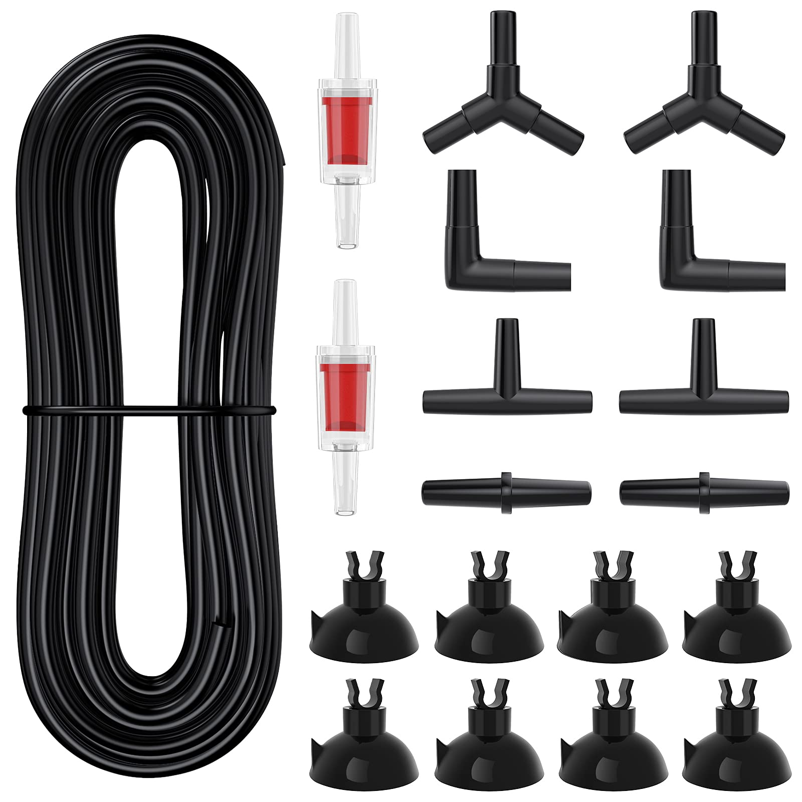 Pawfly 7.5 M Black Airline Tubing Standard Aquarium Air Pump Accessories Set with Suction Cups Connectors and Check Valves — image 1